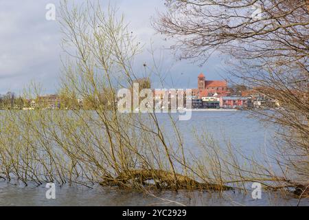 Stadtblick auf Waren mit Kirche St. Georgen, Müritzsee, Waren, Müritz Stockfoto