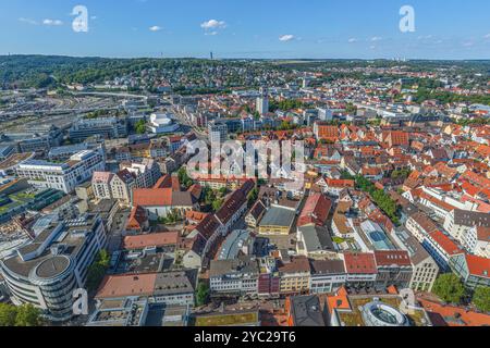 Die Stadt Ulm an der Donau in Baden-Württemberg an der Grenze zu Bayern von oben Stockfoto