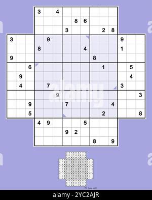 Blume Sudoku, fünf überlappende Sudoku-Puzzles. Rotationssymmetrie, 38 Hinweise. Sehr hart. MK II. Vektor. Stock Vektor