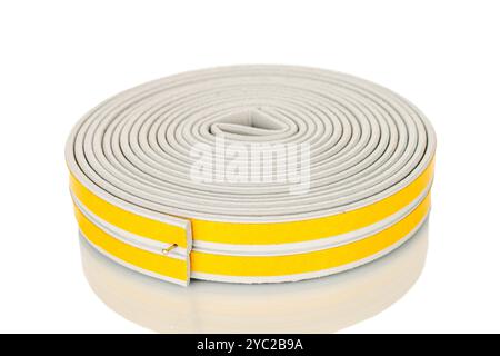 Tür- und Fensterdichtungen Nahaufnahme, Nahaufnahme, isoliert auf weißem Hintergrund. Stockfoto