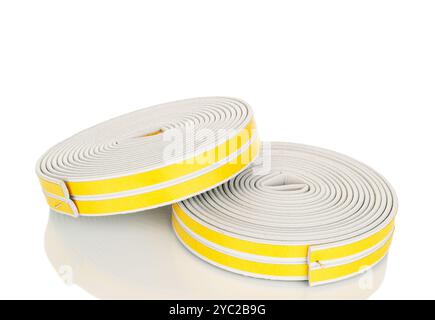 Tür- und Fensterdichtungen Nahaufnahme, Nahaufnahme, isoliert auf weißem Hintergrund. Stockfoto