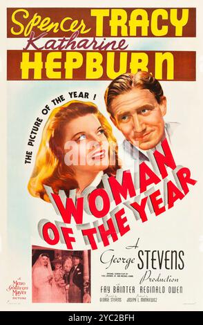 Woman of the Year feat Spencer Tracy, Katharine Hepburn – „Style C“-Filmposter für die amerikanische Veröffentlichung des Films 1942 Stockfoto
