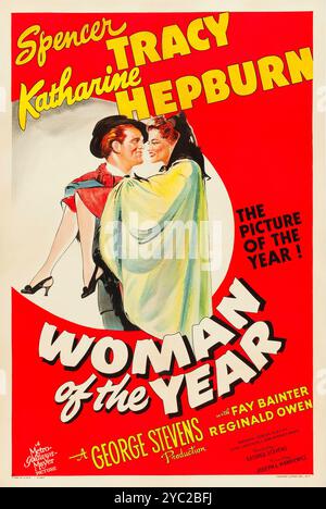 Woman of the Year feat Spencer Tracy Katharine Hepburn – „Style D“-Filmposter für die amerikanische Veröffentlichung des Films 1942 Stockfoto