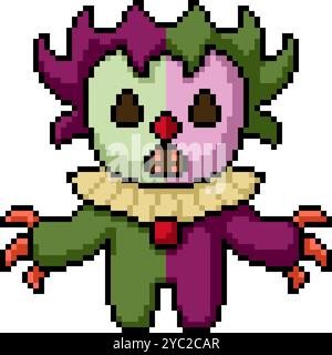 Pixelkunst des gruseligen Horrorclown isolierter Hintergrund Stock Vektor