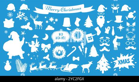 Silhouettenset mit Weihnachts- und Neujahrsschmuck Stock Vektor