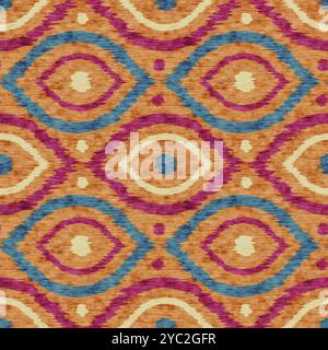 Nahtloses Vintage-Ikat-Ogee-Muster im Vintage-Stil. Retro-Muster abstrakter Augen. Stockfoto