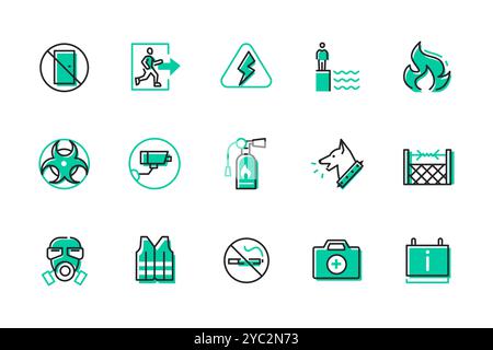 Sicherheitsschilder – Satz von Symbolen im Liniendesign Stock Vektor