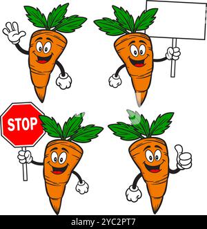 Karotten-Zeichensatz 01, handgezeichnete Vektorillustrationen, isoliert auf transparentem Hintergrund Stock Vektor