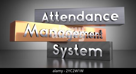 Anwesenheitsmanagementsystem - Wörter auf Metallblöcken - 3D-Illustration Stockfoto