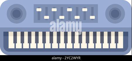 Der Synthesizer für elektronische Klaviertastaturen ist auf weißem Hintergrund in einem flachen Stil isoliert Stock Vektor