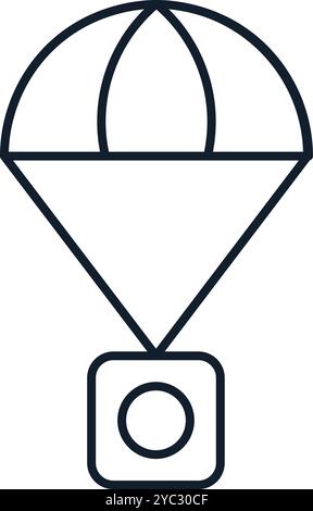 Vektordarstellung des Fallschirmmoduls in linearer Form. Wissenschaft, Entdeckung und Weltraumsymbol. Astronomie und Kommunikationselement. Mobile Transmissio Stock Vektor