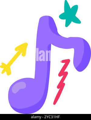 Eine lebendige Vektor-Illustration von farbenfrohen Notizen im fröhlichen Cartoon-Stil. Ein lebhaftes Musikfestival oder eine Feier mit fröhlicher Atmosphäre. Musikcafé Stock Vektor