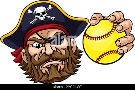 Cartoon-Maskottchen Des Piraten-Softball-Sportteams Stock Vektor
