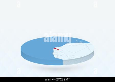 Isometrische 3D-Karte mit Hervorhebung von Gambia in Rot. Vektorabbildung. Stock Vektor