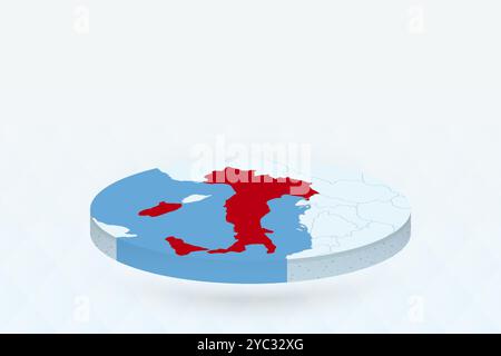 Isometrische 3D-Karte, die Italien in Rot hervorhebt. Vektorabbildung. Stock Vektor