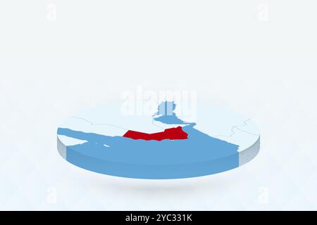 Isometrische 3D-Karte, die Oman in Rot hervorhebt. Vektorabbildung. Stock Vektor