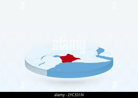 Isometrische 3D-Karte mit Hervorhebung Kenias in Rot. Vektorabbildung. Stock Vektor