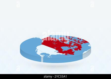 Isometrische 3D-Karte, die Kanada in Rot markiert. Vektorabbildung. Stock Vektor