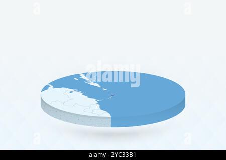 Isometrische 3D-Karte mit roter Markierung von Antigua und Barbuda. Vektorabbildung. Stock Vektor