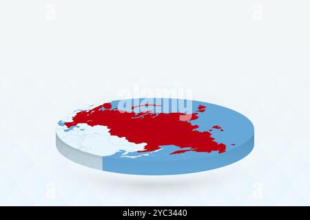 Isometrische 3D-Karte mit roter Darstellung Russlands. Vektorabbildung. Stock Vektor