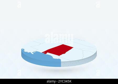 Isometrische 3D-Karte mit Hervorhebung von Alabama in Rot. Vektorabbildung. Stock Vektor