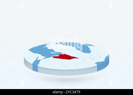 Isometrische 3D-Karte, die Syrien in Rot markiert. Vektorabbildung. Stock Vektor
