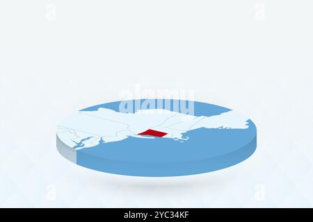 Isometrische 3D-Karte, die Connecticut in Rot markiert. Vektorabbildung. Stock Vektor