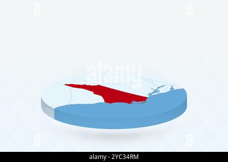 Isometrische 3D-Karte mit Hervorhebung von North Carolina in Rot. Vektorabbildung. Stock Vektor