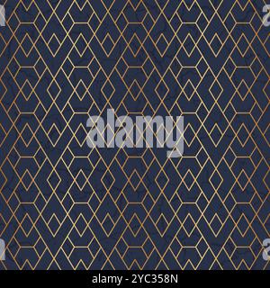 Nahtloses geometrisches Goldmuster. Goldener Geometriehintergrund für Design-Druck. Elegante abstrakte Struktur mit Rautenwiederholungen. Wiederholter eleganter Streifen. Wiederholen Stock Vektor