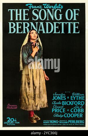 Vorspann-Poster für den Film Franz Werfels das Lied von Bernadette, Jennifer Jones, William Eythe – 20th Century Fox – Norman Rockwell aus dem Jahr 1943 Stockfoto