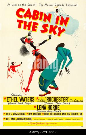 Vintage-Filmplakat, Cabin in the Sky feat Louis Armstrong, Lena Horne, Ethel Waters, Duke Ellington und Eddie Rochester (Musical 1943) illustriert von Al Hirschfeld Stockfoto