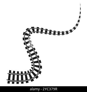 Gekrümmte Eisenbahnstrecke in Schwarz-weiß. Symbol für den Eisenbahnverkehr. Einfaches Vektordesign für Print und Web. Stock Vektor