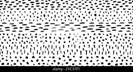 Kleiner Bindestrich, Punkte, Spritzer im Zeilenmuster-Vektor. Minimalistisches Strichmuster, kleine schwarze Streifenelemente wiederholen das Design auf weißem Hintergrund Stock Vektor