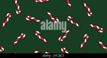 Zuckerstangen auf grünem nahtlosem Muster, Kritzelstil-Vektor-Illustration Stock Vektor