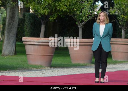 Italien, Rom, 21. Oktober 2024: Villa Pamphili, Treffen zwischen Premierminister Giorgia Meloni und dem Emir von Katar, auf dem Foto Giorgia Meloni Foto © Stefano Carofei/Sintesi/Alamy Live News Stockfoto