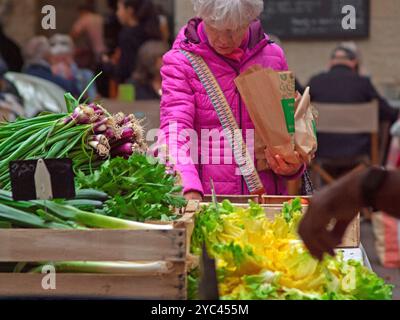 Der Markt für frische Lebensmittel in Uzes, Südfrankreich Stockfoto
