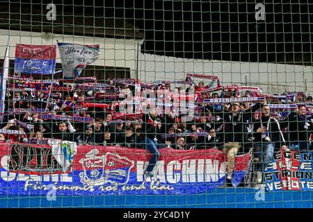 Unterhaching, Deutschland. Oktober 2024. Unterhachinger Fans zeigen ihren Schale, 20.10.2024, Unterhaching (Deutschland), Fussball, 3. LIGA, SPVGG UNTERHACHING - TSV 1860 MÜNCHEN, DFB/DFL-VORSCHRIFTEN VERBIETEN DIE VERWENDUNG VON FOTOGRAFIEN ALS BILDSEQUENZEN UND/ODER QUASI-VIDEO. Quelle: dpa/Alamy Live News Stockfoto