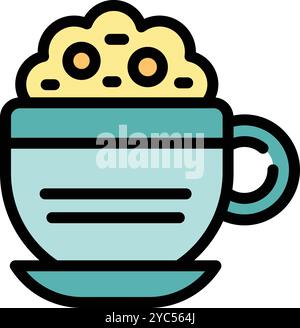 Diese Vektor-Illustration zeigt eine blaue Tasse Kaffee mit Schlagsahne und Schokoladenpulver, perfekt für Projekte im Zusammenhang mit Kaffee, Cafés und Getränken Stock Vektor