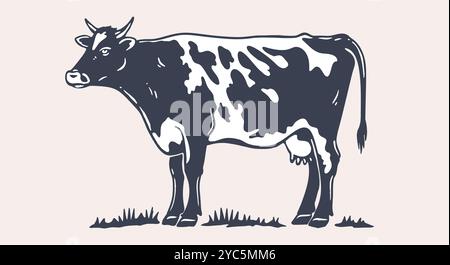 Kuh, Milch, Rindfleisch. Vintage-Retro-Druck Stock Vektor
