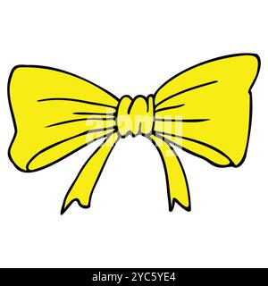 Schwarz-gelbe Schleifenkontur, einfacher Skizzenstil, isoliert auf weißem Hintergrund Stock Vektor