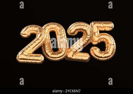 Jahr Goldene 3D 2025 Ballons – 3D-Illustrationen rendern Stockfoto