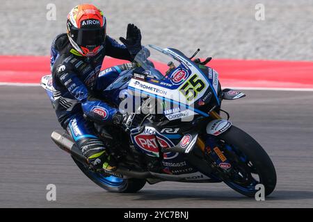 (55) Andrea Locatelli aus Italien vom Pata Prometeon Yamaha Team fährt Yamaha YZF R1 während der FIM Motul Superbike World Championship - Race in Aktion Stockfoto