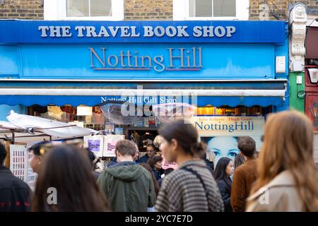 The Travel Book Shop Notting Hill Souvenirladen - Notting Hill Film Drehort - 142 Portobello Road, Notting Hill, London, England, Großbritannien Stockfoto