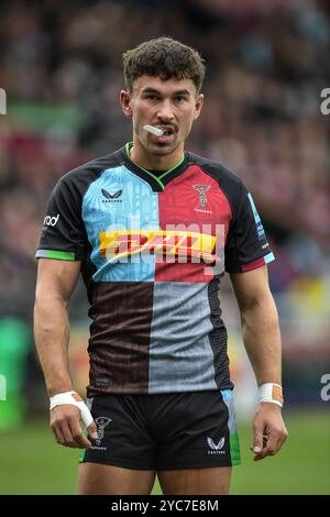 Nick David von Harlequins in Aktion während der Harlequins gegen Saracens, Gallagher Premiership Round 4 Derby Weekend Match, The Stoop, Twickenham, London Stockfoto