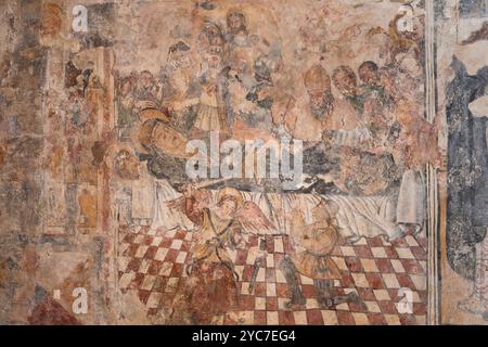Mehrmals gemalte Fresken vom 14. Bis 16. Jahrhundert, Gonfalone Krypta, Tricase, Lecce, Salento, Apulien, Italien Stockfoto