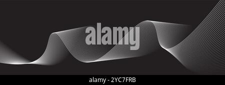 Elegante weiße Linien erzeugen ein rhythmisches Wellenmuster vor dunklem Hintergrund. Vektorabbildung Stock Vektor
