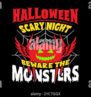 Halloween T-Shirt Designs mit Kürbissen, Monstern, Geistern und Spooky Night Fun Vektor Illustration Stock Vektor