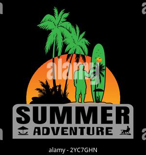 Sommer Vibes T-Shirt Design und Strand Surfen Abenteuer Vektor Illustration Stock Vektor