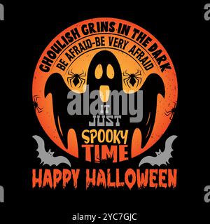 Halloween T-Shirt Designs mit Kürbissen, Monstern, Geistern und Spooky Night Fun Vektor Illustration Stock Vektor