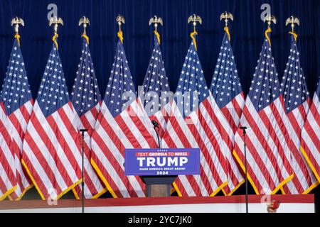 Donald Trump, Präsidentschaftskandidat 2024, bei einer Wahlkampfveranstaltung in Rom, Georgia, USA, am 9. März 2024. (Foto: Phil Mistry – PHIL FOTO) Stockfoto